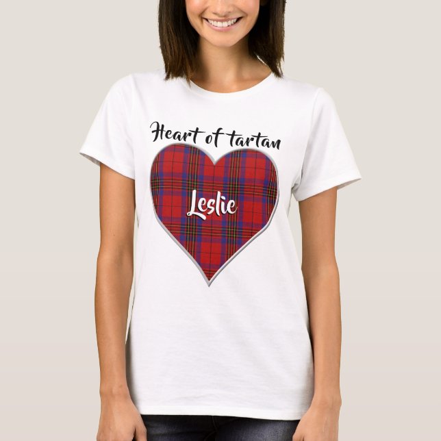 T-shirt Coeur de Tartan Clan Leslie Red Plaid (Devant)