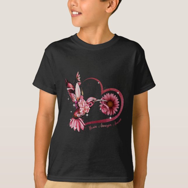 T-shirt Coeur de tournesol de colibri Cerveau au ruban de  (Devant)