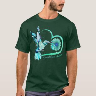 T-shirt Coeur de tournesol de colibri Coeur de ruban Turqu