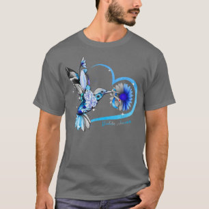 T-shirt Coeur de tournesol de colibri Diabète de ruban ble