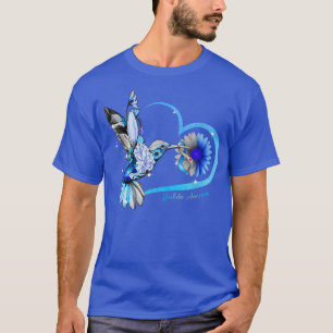 T-shirt Coeur de tournesol de colibri Diabète de ruban ble