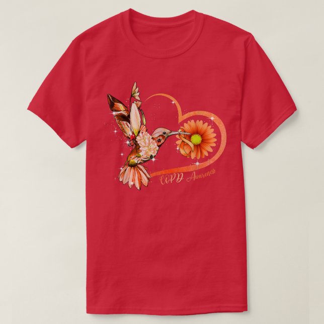 T-shirt Coeur de tournesol de colibri Orange Ribbon COPD A (Design devant)