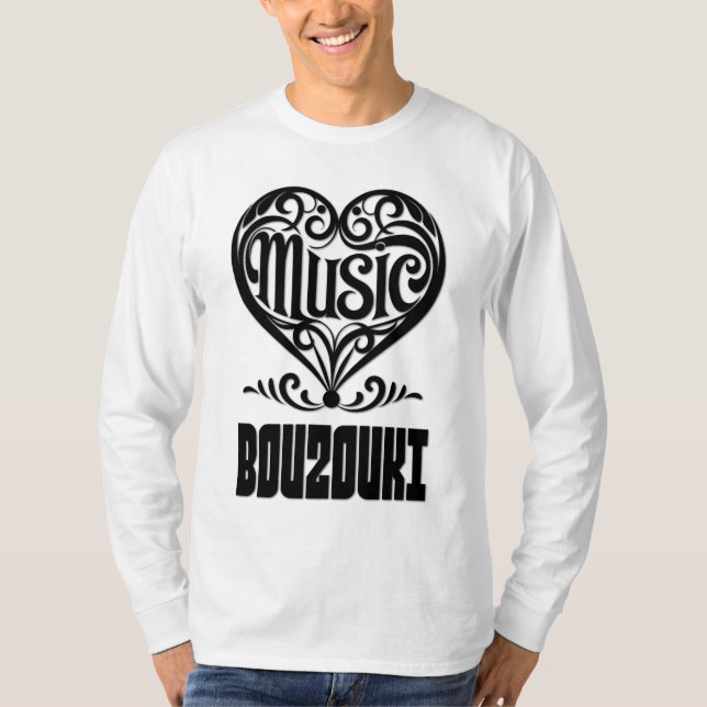 T-shirt Coeur défilé élégant pour les amoureux de Bouzouki (Devant)