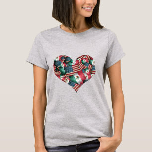 T-shirt Coeur des drapeaux mexicains et américains