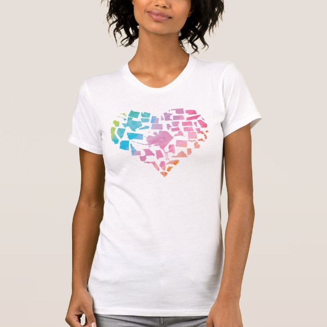 T-shirt Coeur des Etats-Unis d'aquarelle (Devant)