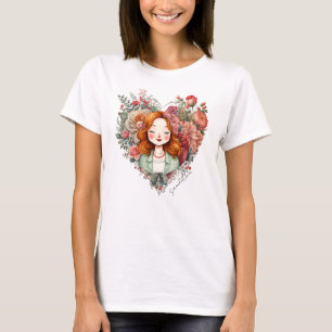 T-shirt Coeur des fleurs - Femme encadrée dans le coeur fl