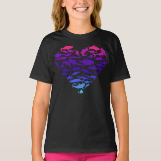 T-shirt Coeur des requins Adulte requin vie marine colorée