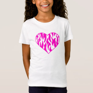 T-Shirt Coeur d'impression de tigre rose chaud