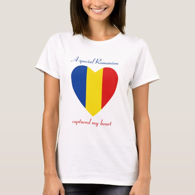 T-Shirt Cœur Drapeau de la Roumanie (Devant)