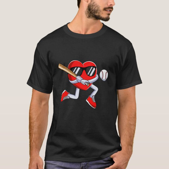 T-shirt Coeur drôle Jouer de baseball Valentines Jour Mens (Devant)