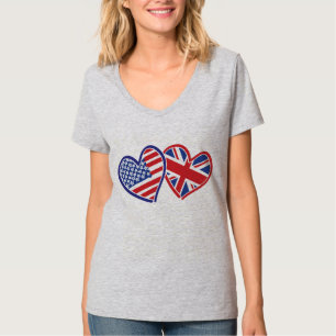 T-shirt Coeur du drapeau américain et britannique