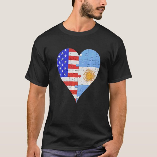 T-shirt Coeur du drapeau argentin américain (Devant)
