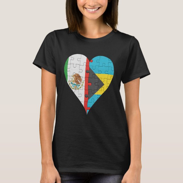 T-shirt Coeur du drapeau bahaméen mexicain (Devant)