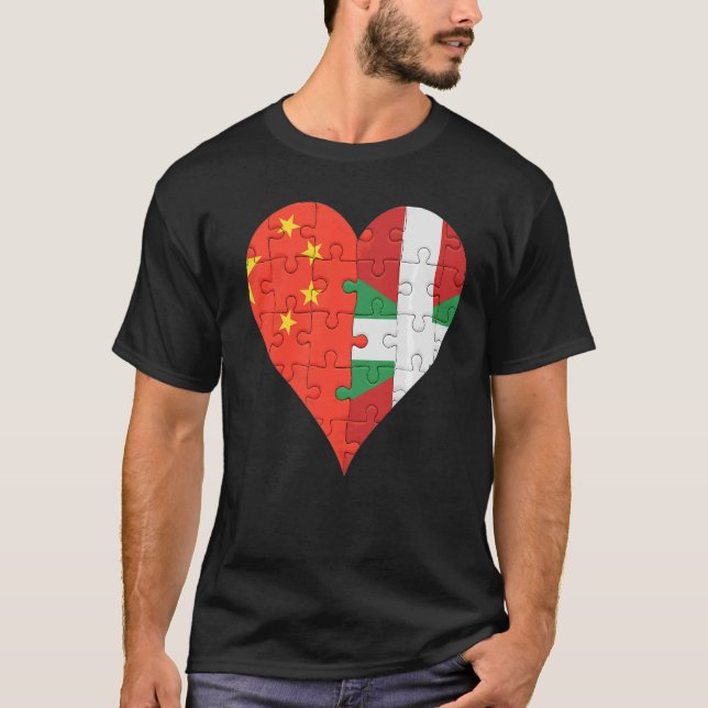 T-shirt Coeur du drapeau basque chinois (Devant)