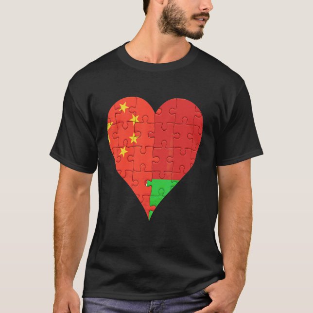 T-shirt Coeur du drapeau biélorusse chinois (Devant)