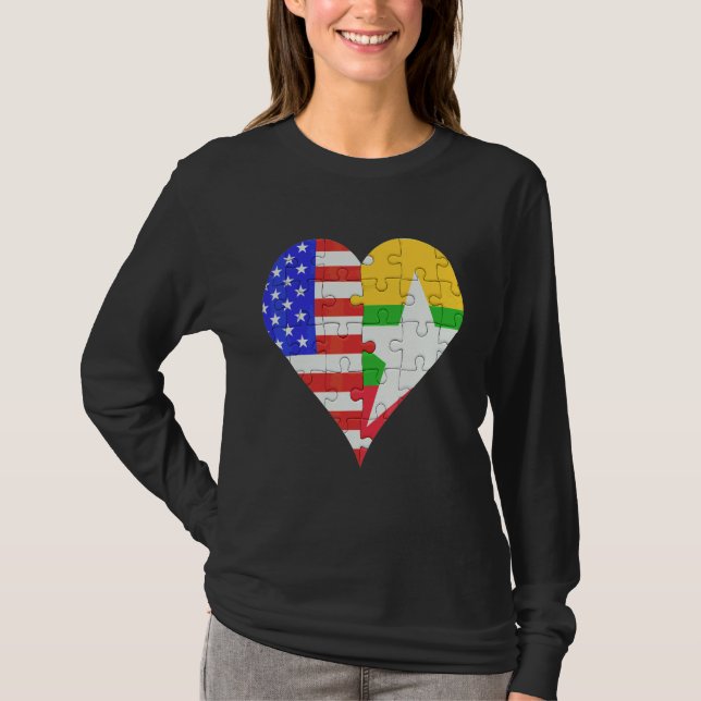 T-shirt Coeur du drapeau birman américain (Devant)