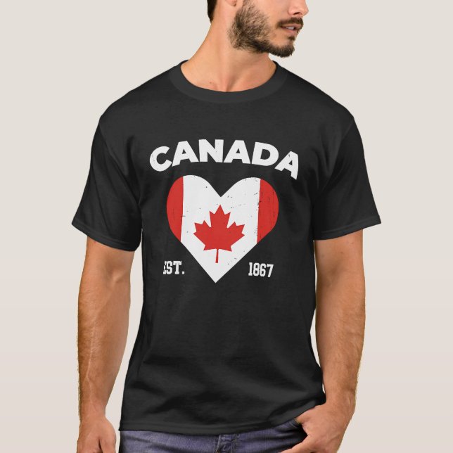 T-shirt Coeur du drapeau canadien Feuille d'érable Van Pat (Devant)