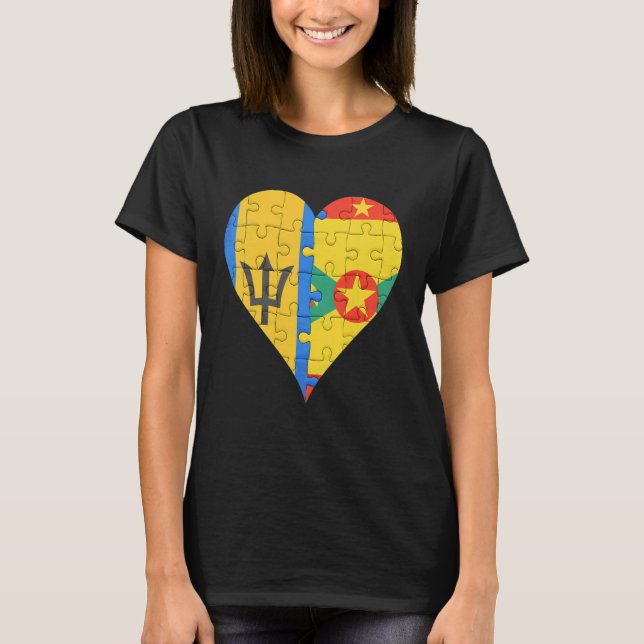 T-shirt Coeur du drapeau de la Grenade de la Barbade (Devant)