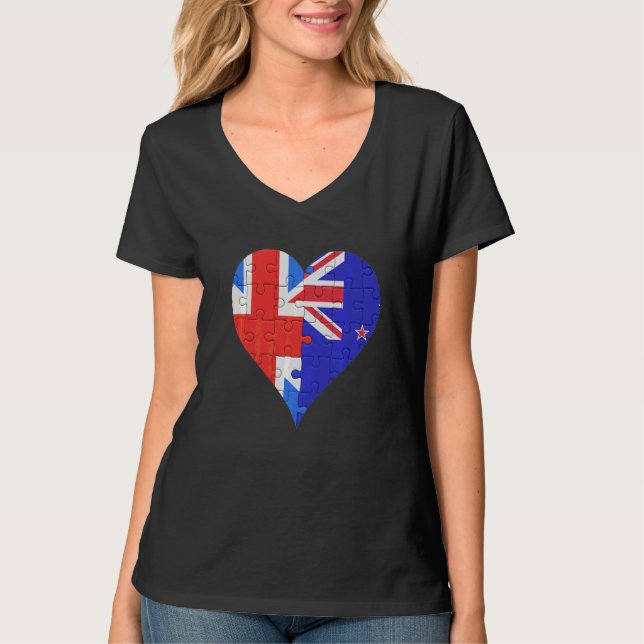 T-shirt Coeur du drapeau de la Nouvelle-Zélande britanniqu (Devant)
