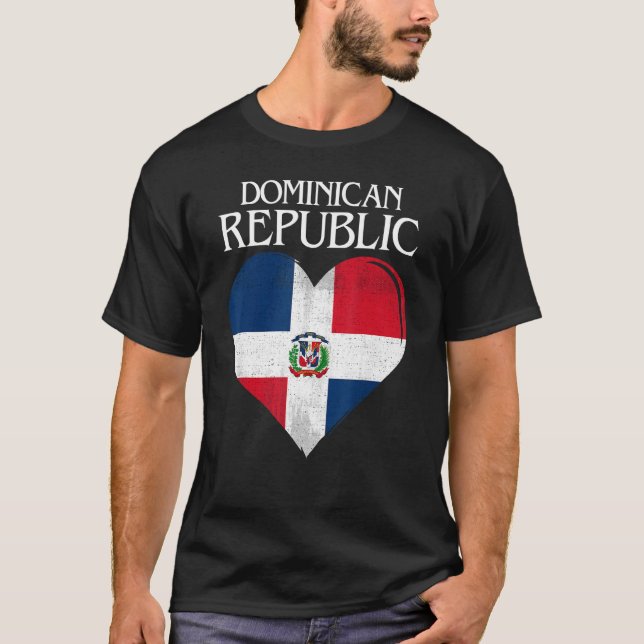 T-shirt Coeur du drapeau de la République Dominicaine vint (Devant)