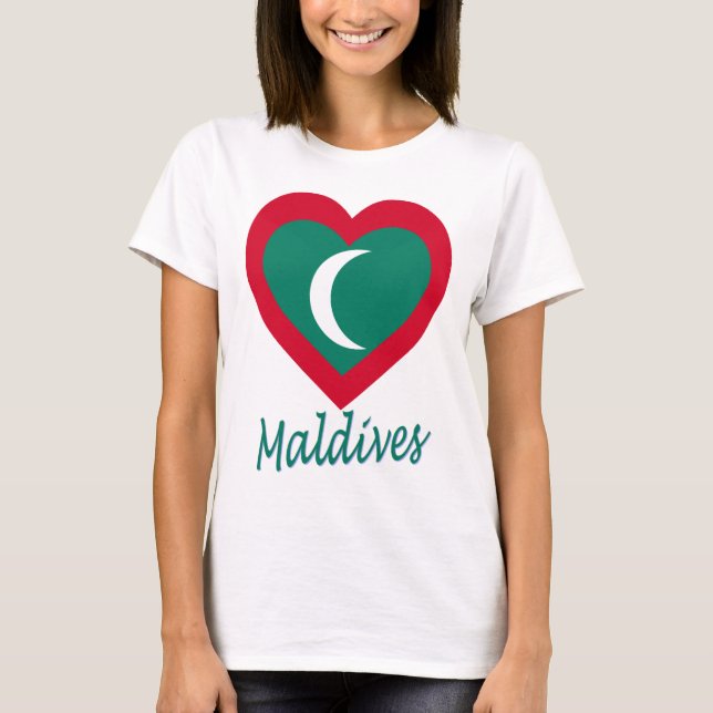 T-shirt Coeur du drapeau des Maldives (Devant)
