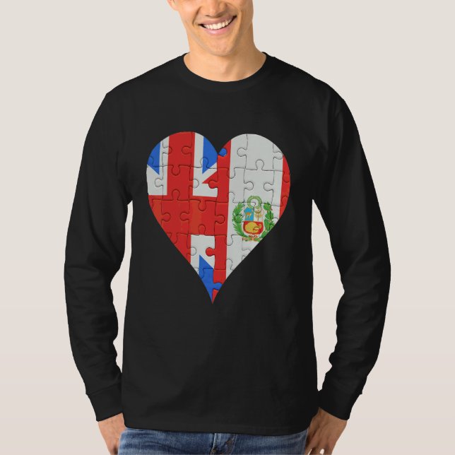 T-shirt Coeur du drapeau du Pérou britannique (Devant)
