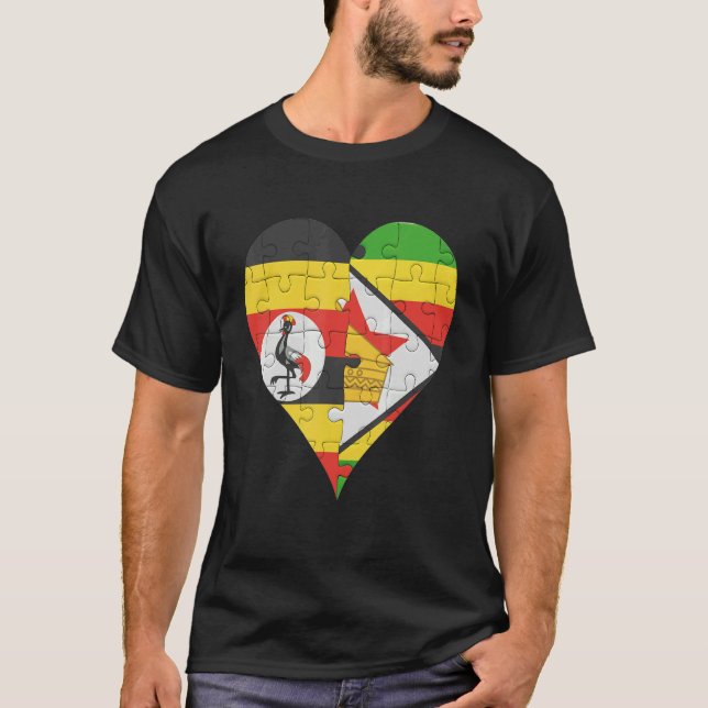 T-shirt Coeur du drapeau du Zimbabwe ougandais (Devant)
