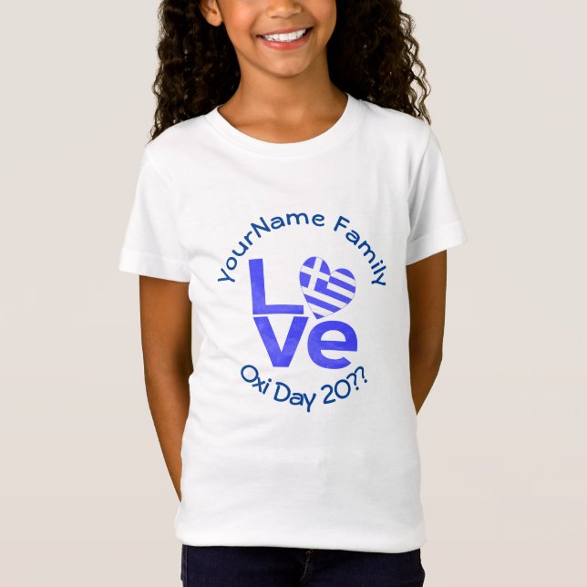 T-Shirt Coeur du drapeau grec en bleu amour fille (Devant)