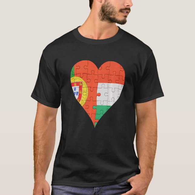 T-shirt Coeur du drapeau hongrois portugais (Devant)