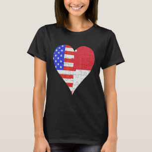 T-shirt Coeur du drapeau indonésien américain