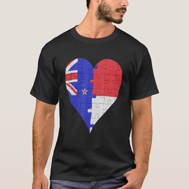 T-shirt Coeur du drapeau indonésien néo-zélandais (Devant)