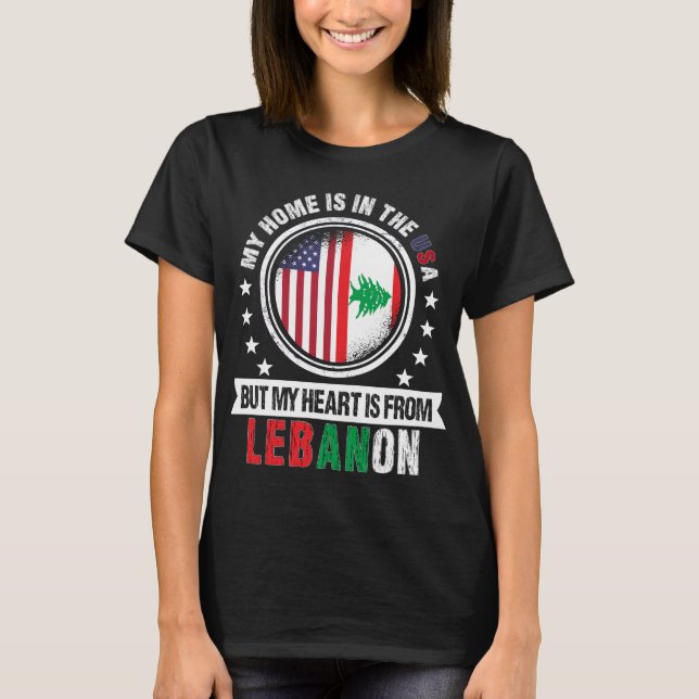 T-shirt Coeur du drapeau libanais américain d'un patriote  (Devant)