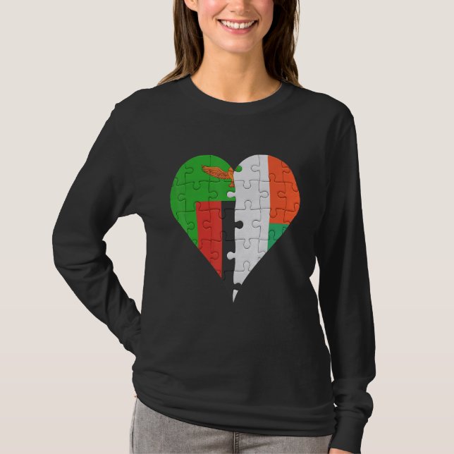 T-shirt Coeur du drapeau malgache zambien (Devant)
