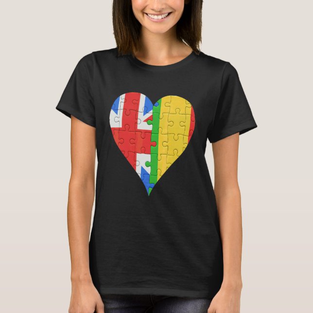T-shirt Coeur du drapeau malien britannique (Devant)