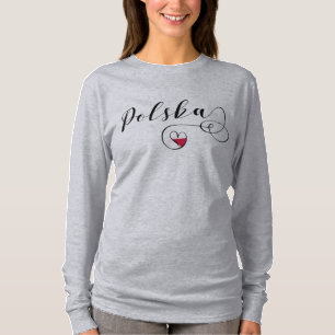 T-shirt Coeur du drapeau polonais, Polska Pologne