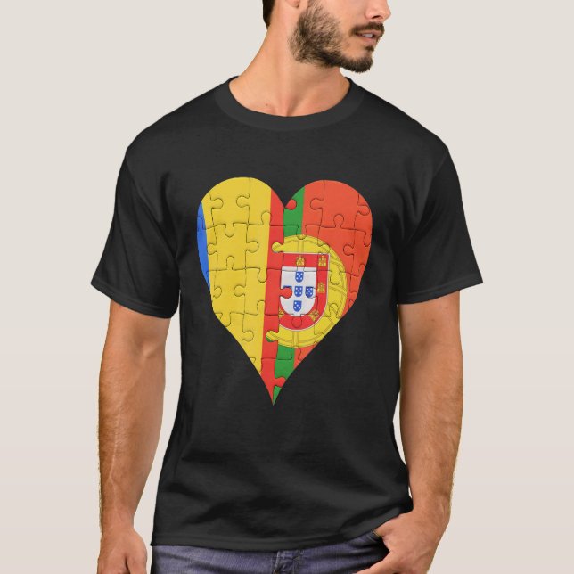 T-shirt Coeur du drapeau portugais roumain (Devant)