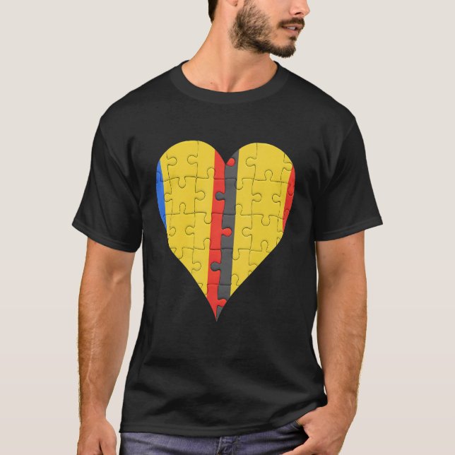 T-shirt Coeur du drapeau roumain belge (Devant)