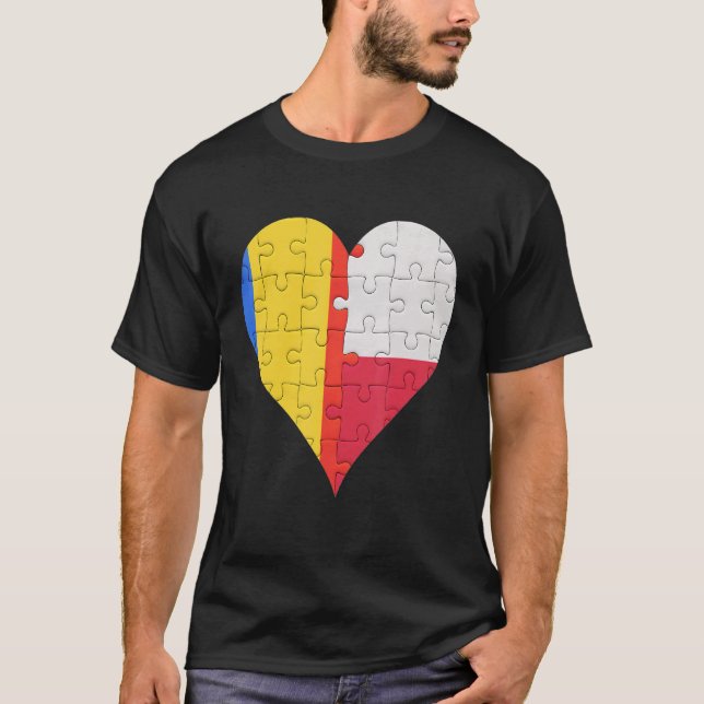 T-shirt Coeur du drapeau roumain polonais (Devant)