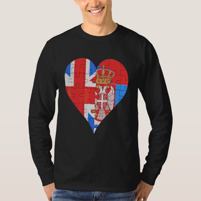 T-shirt Coeur du drapeau serbe britannique (Devant)