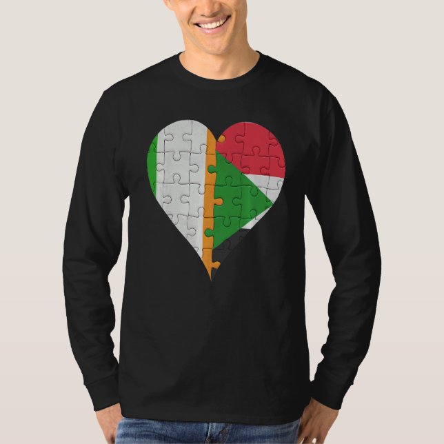 T-shirt Coeur du drapeau soudanais irlandais (Devant)