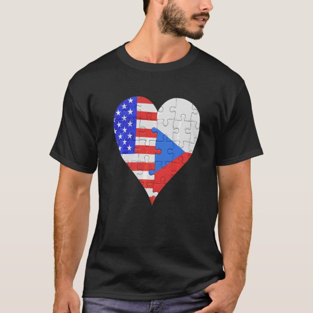 T-shirt Coeur du drapeau tchèque américain (Devant)