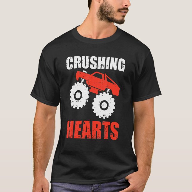 T-shirt Coeur écrasant Valentines Jour Cool Monster Truck  (Devant)