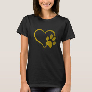 T-shirt Coeur Empreinte de patte de chien jaune vintage po