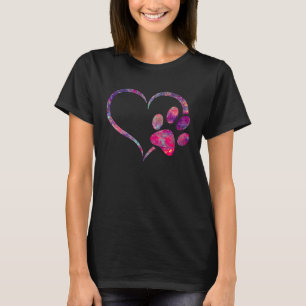 T-shirt coeur Empreinte de patte de chien rouge rose bleu