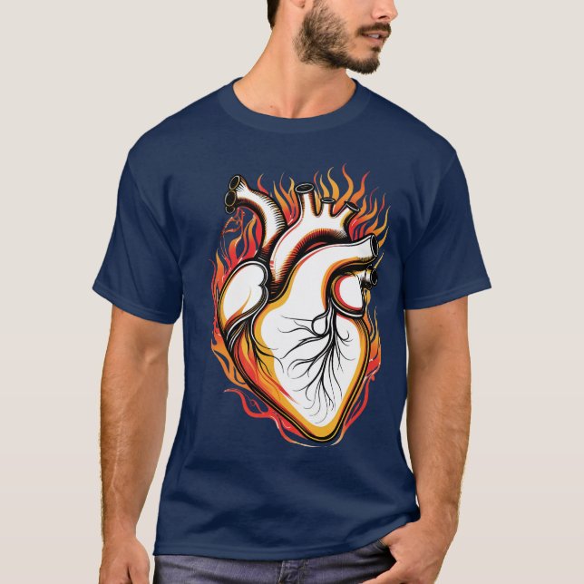 T-shirt coeur en flammes (Devant)