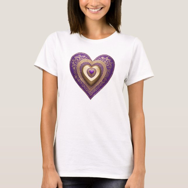 T-shirt coeur en or violet (Devant)