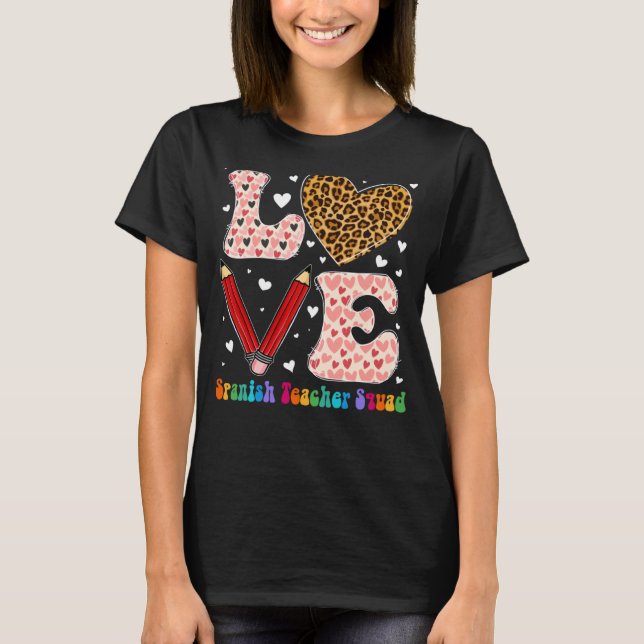 T-shirt Coeur Espagnol Enseignant Squad Leopard Plaid Vale (Devant)