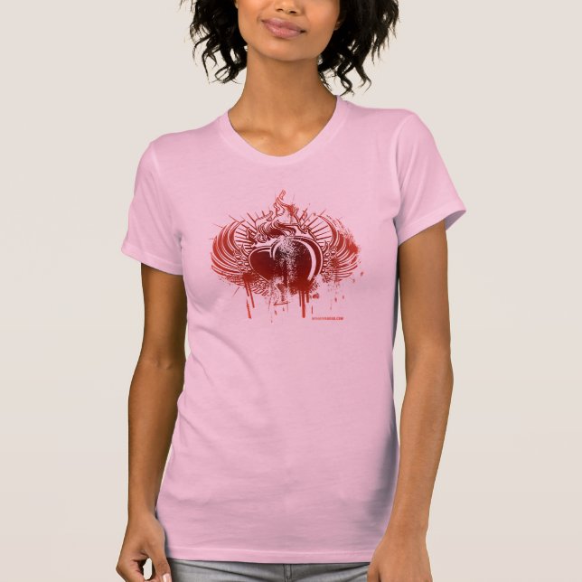 T-shirt Coeur et ailes flamboyants RedONpink (Devant)