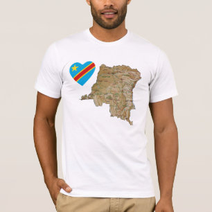 T-shirt Coeur et carte du drapeau Congo-Kinshasa