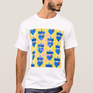 T-shirt Cœur et couronne de roi bleu avec fleur rouge